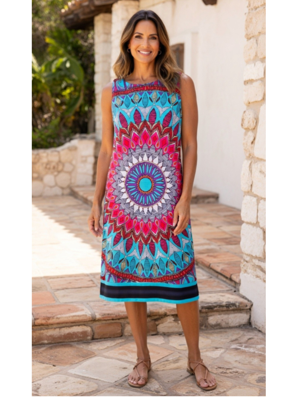 Nicole by Nicole Miller Small Multicolor Mandala Sleeveless Shift Dress Boho